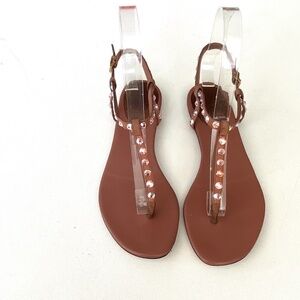 GUCCI Crystal-embellished leather sandals Size 36